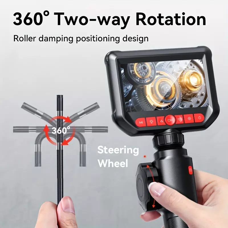 1pc 4.3-inch 2-Way Articulating Borescope, 8.0mm Endoscopy Camera, HD 1080P Borescope LED Illumination For Automotive Camera, Mechanical Plumbing House Inspections