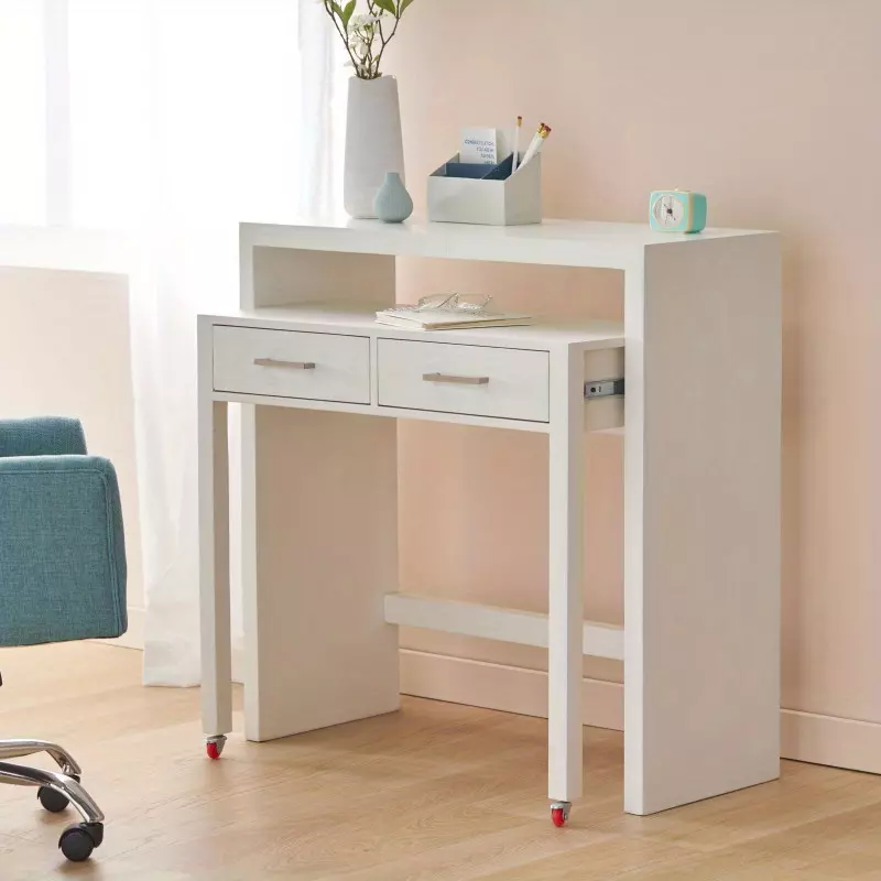 White minimalist desk, light luxury, modern minimalist computer desk with drawers, study desk, office desk