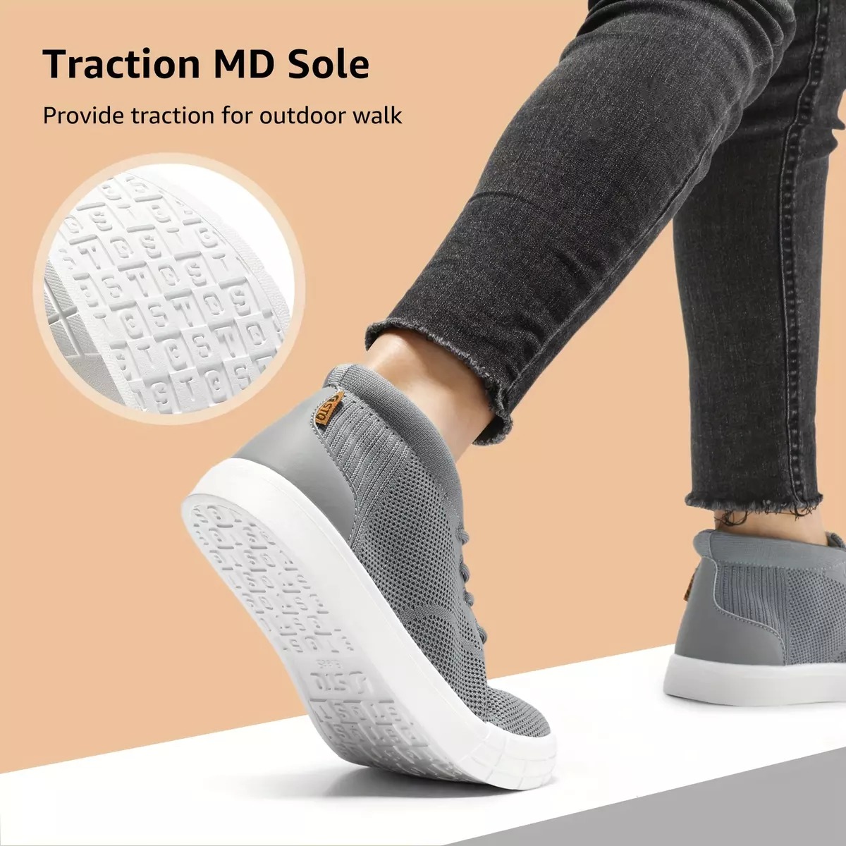 STQ Casual Shoes For Women Breathable Knit High Top Sneakers Lightweight Lace Up Walking Sneakers-Medium Gray