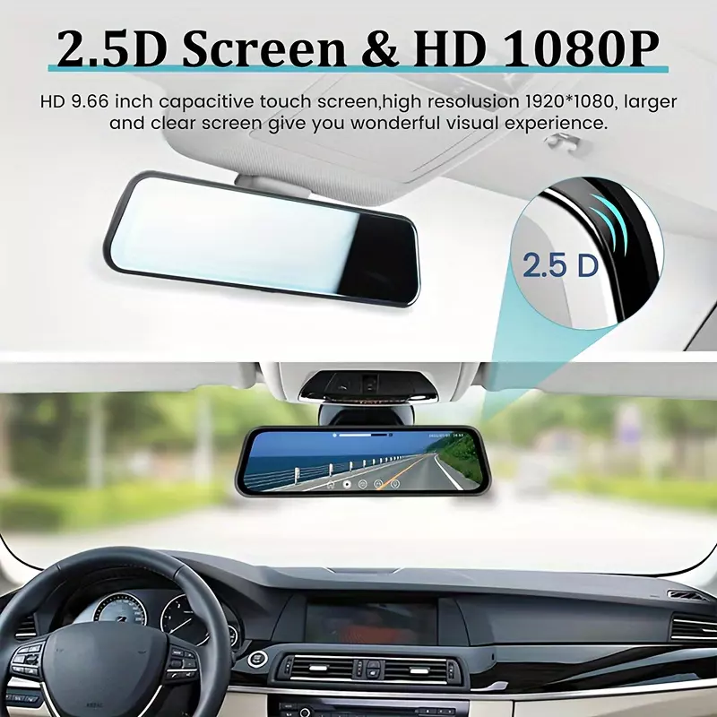 Mirror Dash Cam Front and Rear, Rear View Mirror Camera with 64G TF Card, 9.66 Inch 1080P IPS Touch Screen Loop Recording/150°+ 120° Wide Angel/Night Vision/G-Sensor + AHD Backup Camera
