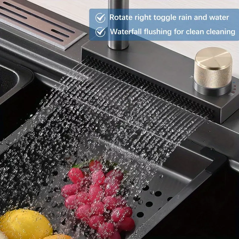 Kitchen sink flying rain waterfall kitchen sink set 30 "x 18" 304 stainless steel sink with pull down faucet, and accessories
