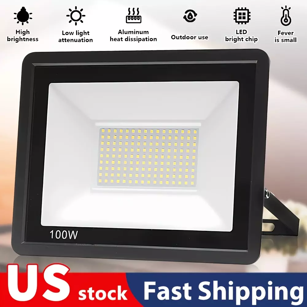 100W LED Flood Light Outdoor, Floodlight Fixture , LED Work Light, 6500 K Security Light For Yard Garden Stadium Garage Playground