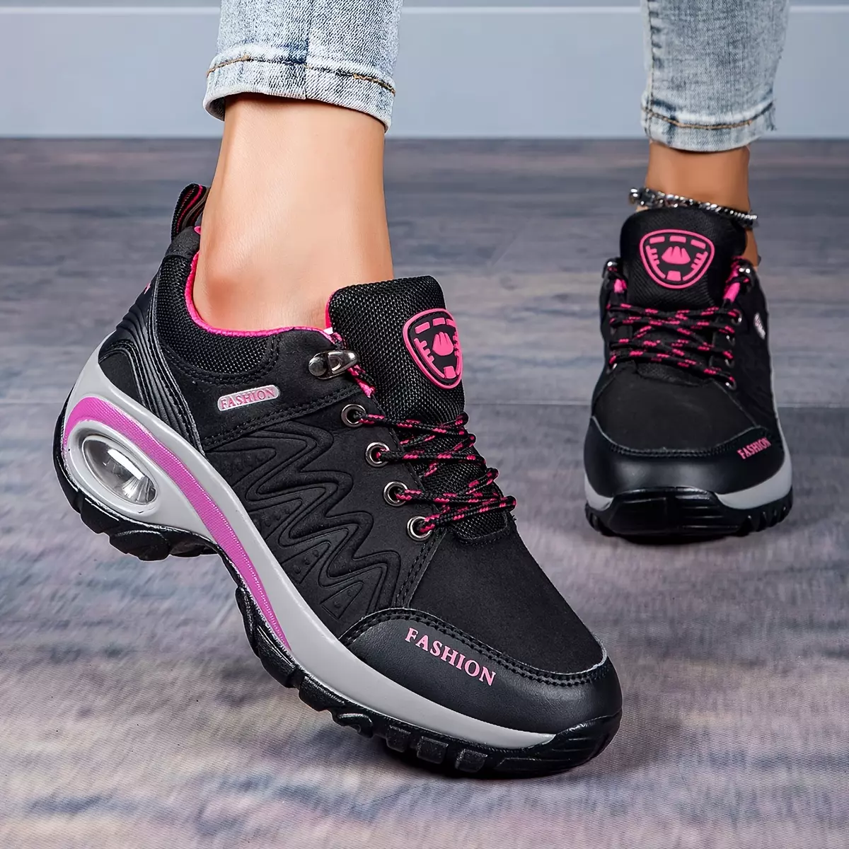 Women's Air Cushion Hiking Shoes, Waterproof, Lace-Up Casual Sneakers