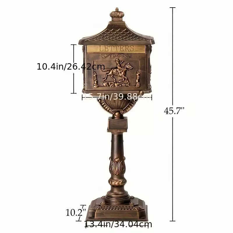 1pc, 15.75*11.02*45.67inch Cast Aluminum Bronzer Mailbox, Outdoor Decor, Yard Decor, Garden Decor, Outside Decor
