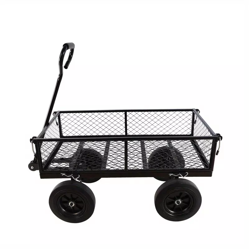 Collapsible Folding Utility Wagon Cart Heavy Duty Foldable Outdoor Garden Camping Cart with Removable Fabric-Yellow