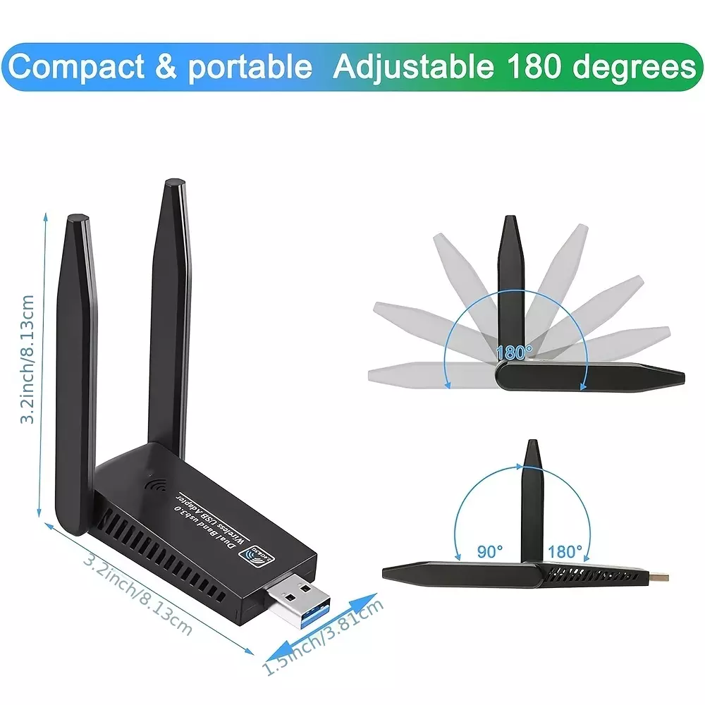 USB WiFi Adapter, AC1300 Wireless Adapter For Desktop PC, 1300Mbps Dual Band 5Dbi Antennas, Support 2.4G & 5G (400Mbps/867Mbps) Network Card, 802.11AC Compliant, USB 3.0 WiFi Adapter For Win10/8/7/XP, Mac OS/10.9-10.15