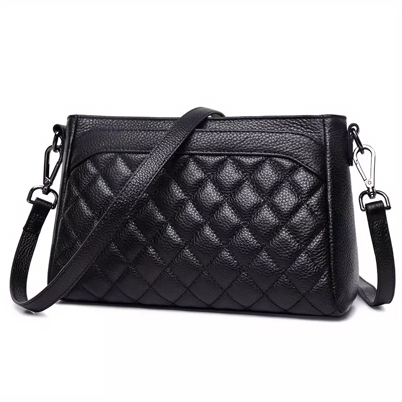 Fashion Quilted Crossbody Bag, Genuine Leather Shoulder Bag, Women's Trendy Handbag & Purse-Yellow Brown