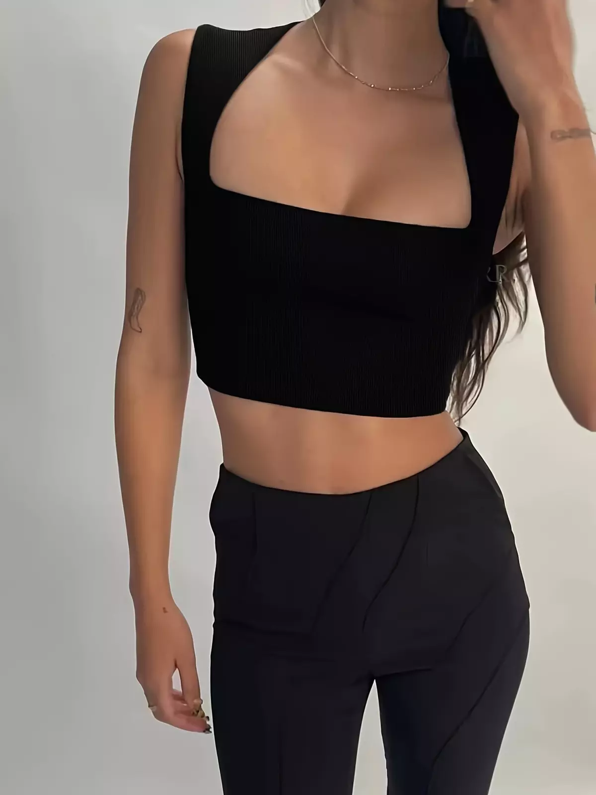 Square Neck Crop Tank Top, Y2K Sexy Sleeveless Tank Top For Summer, Women's Clothing-Khaki
