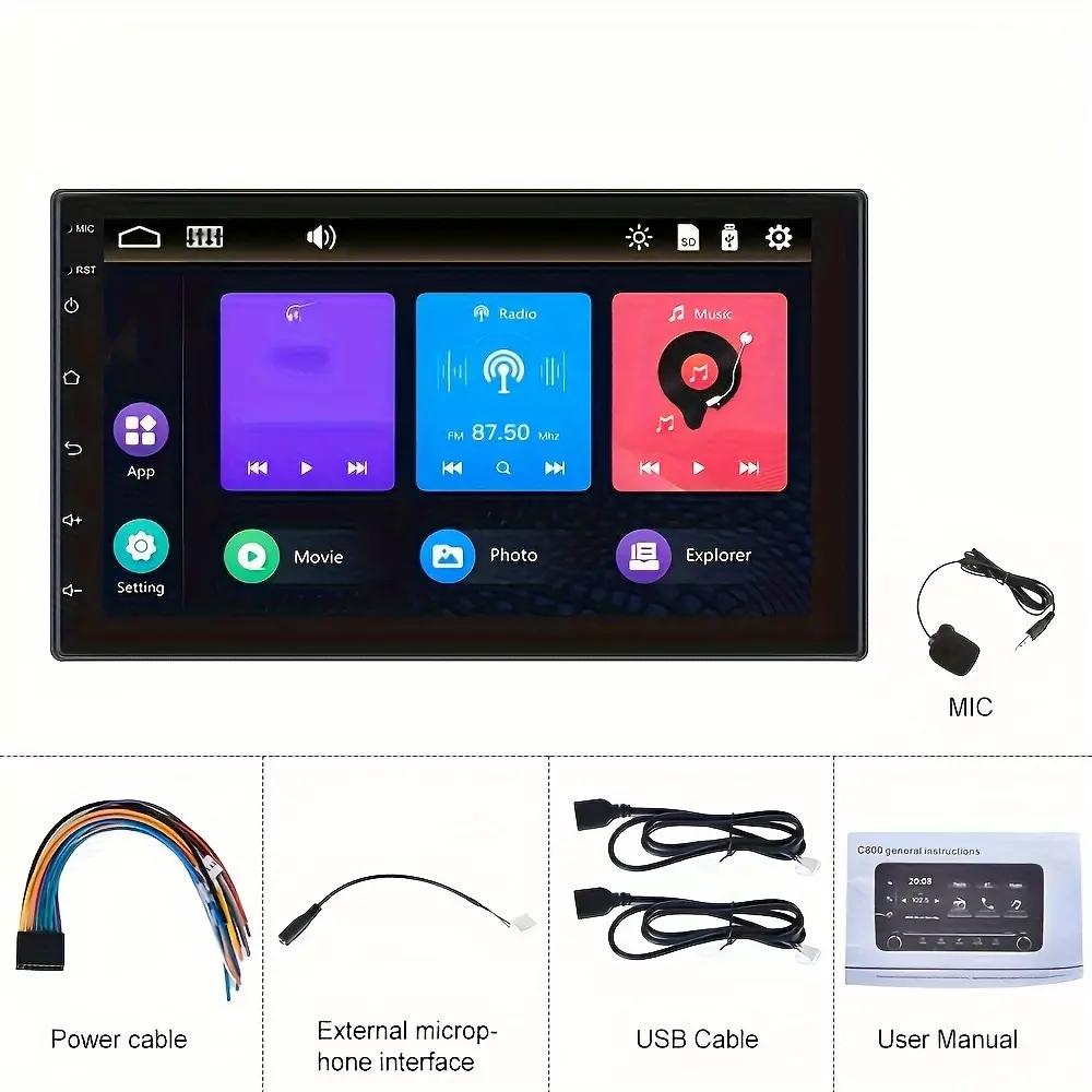 Double 2Din 7" Car Radio For Android Auto & Car Stereo Touch Screen Support FM USB AUX Mirror Link + MIC