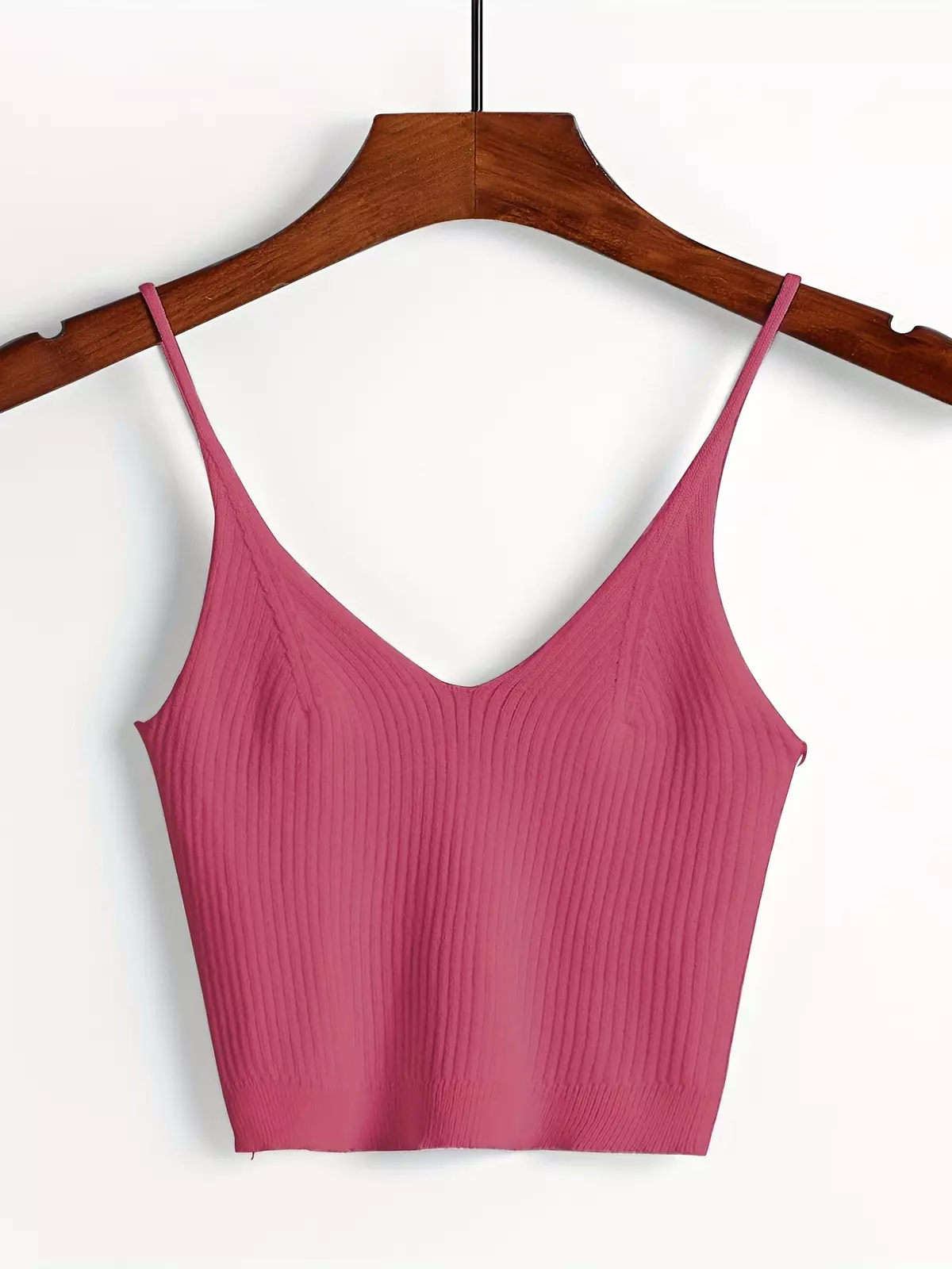 Ribbed Crop Cami Top, Versatile Backless Slim Spaghetti Strap Crop Top, Women's Clothing-Lake Blue