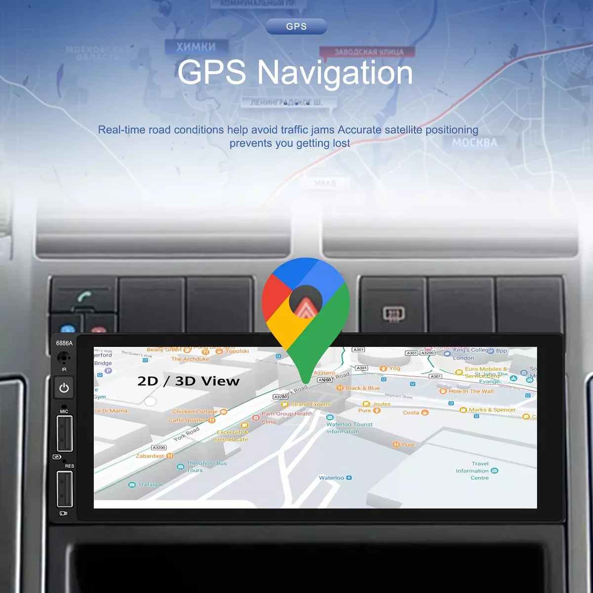 2G+64G Android Single Din Wireless Carplayer Car Stereo Android Auto 6.86 inch HD Touch Screen Wireless Car Radio in Dash GPS Head Unit with Backup Camera WiFi Subwoofer HiFi Audio